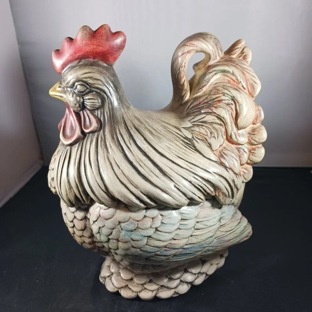Vintage Hand Painted Ceramic Hen Rooster Chicken Cookie Jar 1970